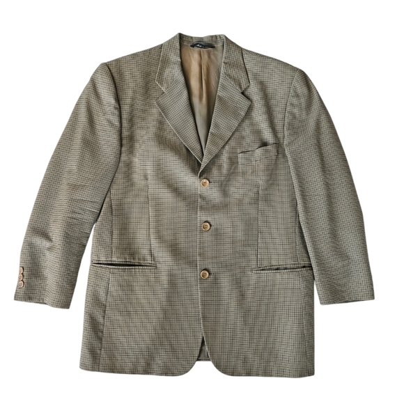 VTG LAMIFICIO PRIVERNUM Italian Tan & Navy Box Check 3-Button Blazer | S… - Picture 1 of 13